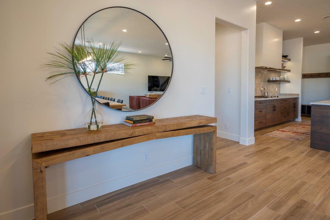Light wood-finish plank flooring throughout