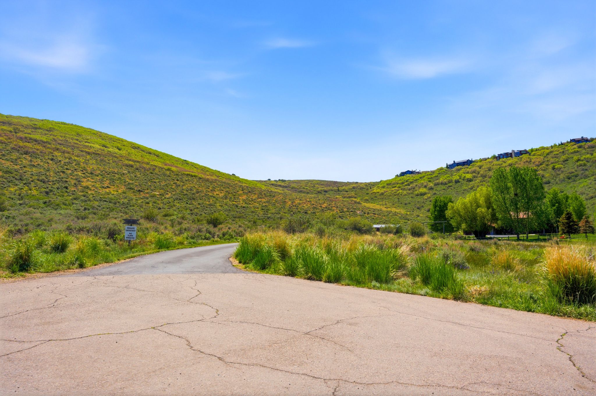 Paved road winding through a landscape of rolling green hills