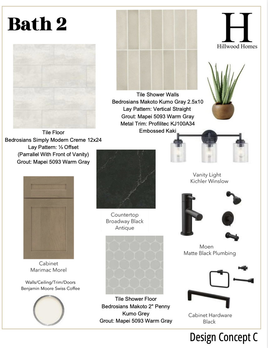 Design Concept Document. Displaying material specifications for a property's secondary bathroom