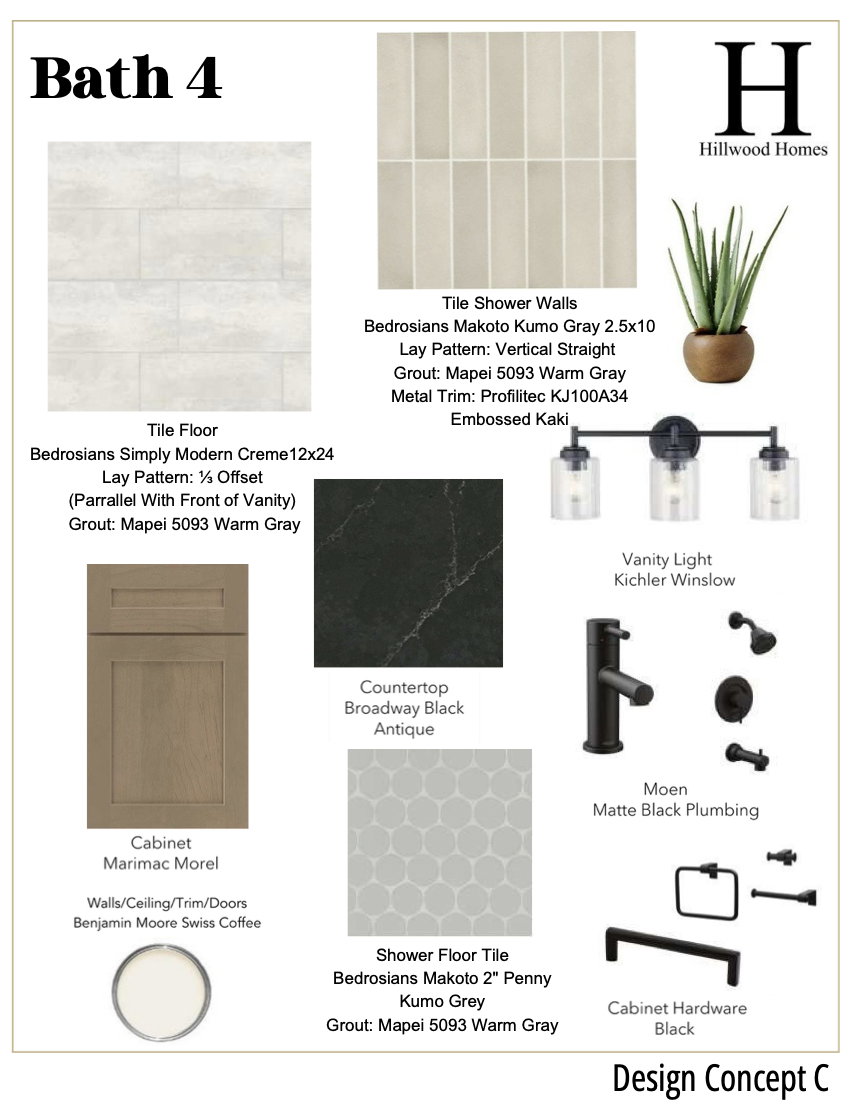 Design Concept C. Detailing material and fixture specifications for the property's fourth bathroom