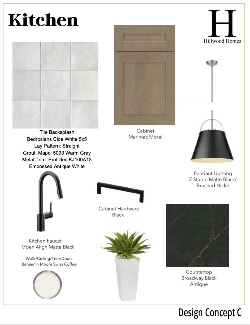Design Concept C. Detailing material and fixture specifications for the property's kitchen