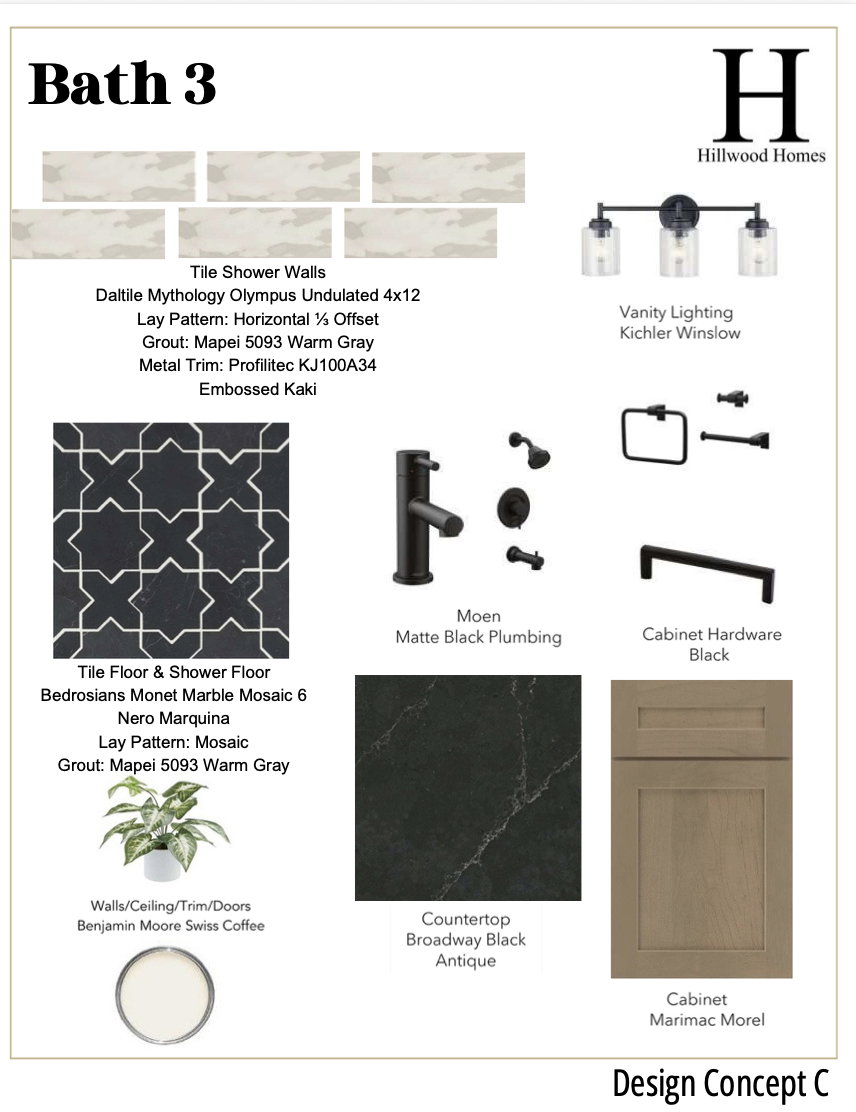 Design Concept C. Detailing material and fixture selections for a bathroom
