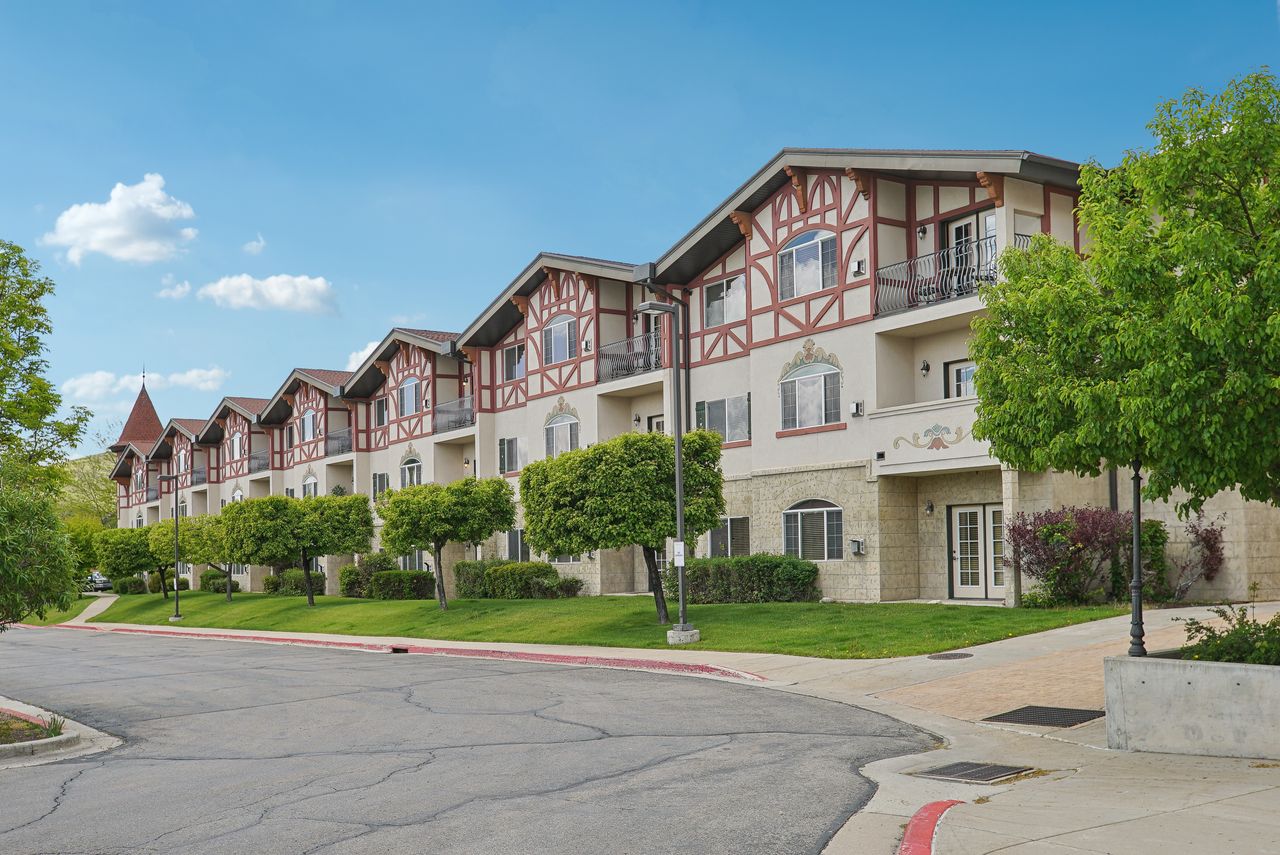 Architectural facade featuring decorative half-timbering and balconies