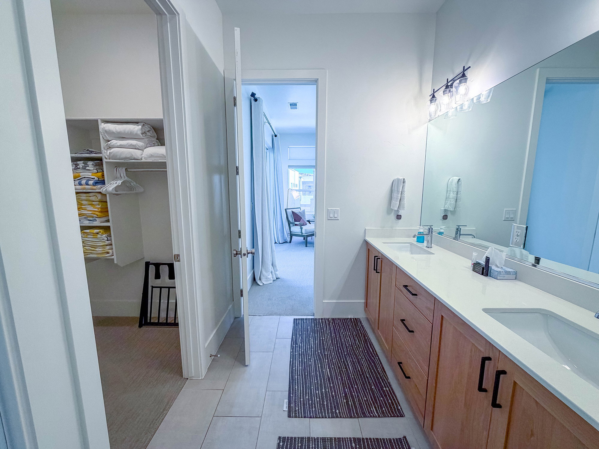 primary bathroom with dual sinks