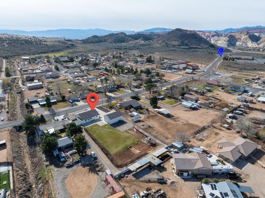 Aerial overview of a residential area featuring multiple single-story structures