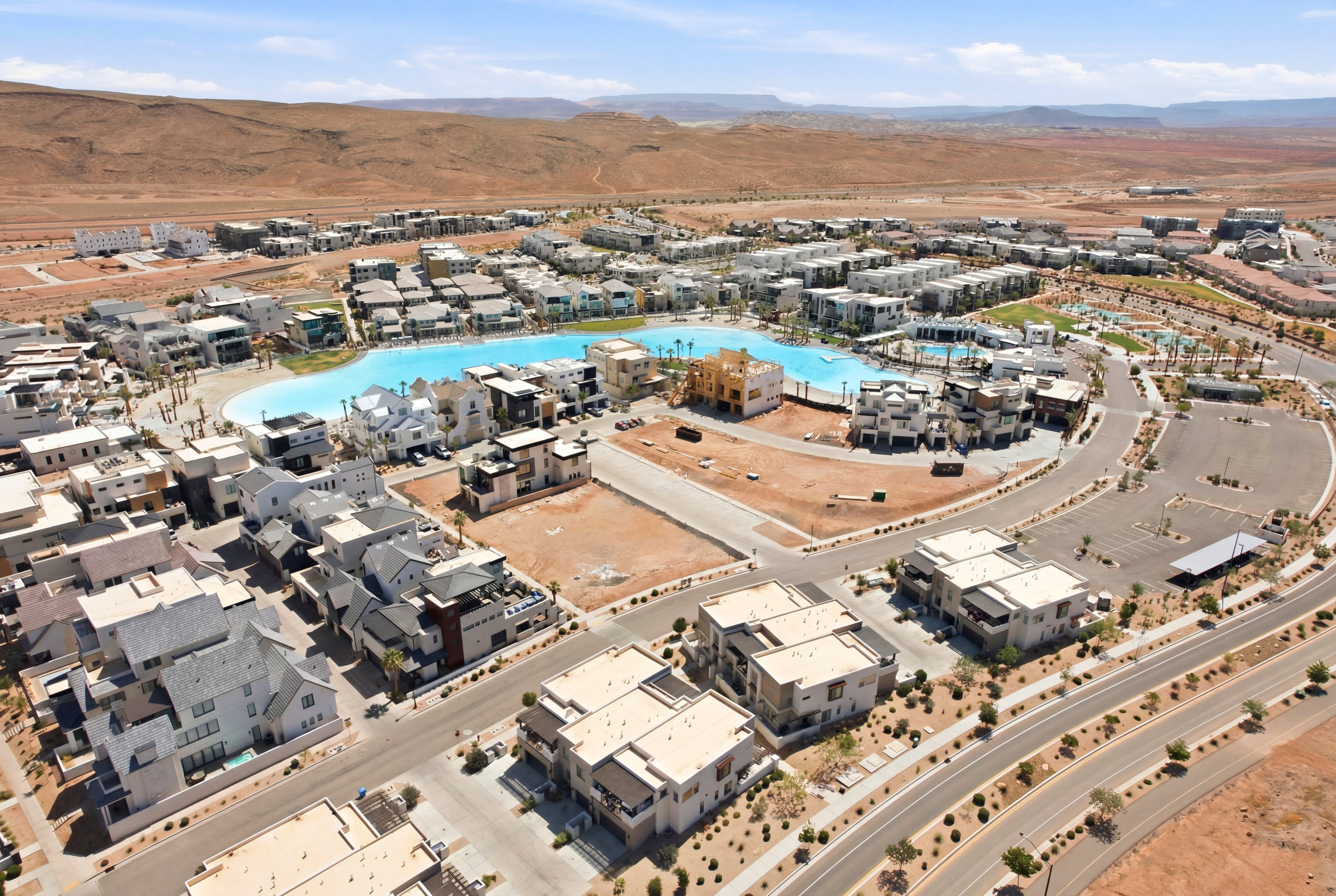 Expansive community featuring a large turquoise lagoon