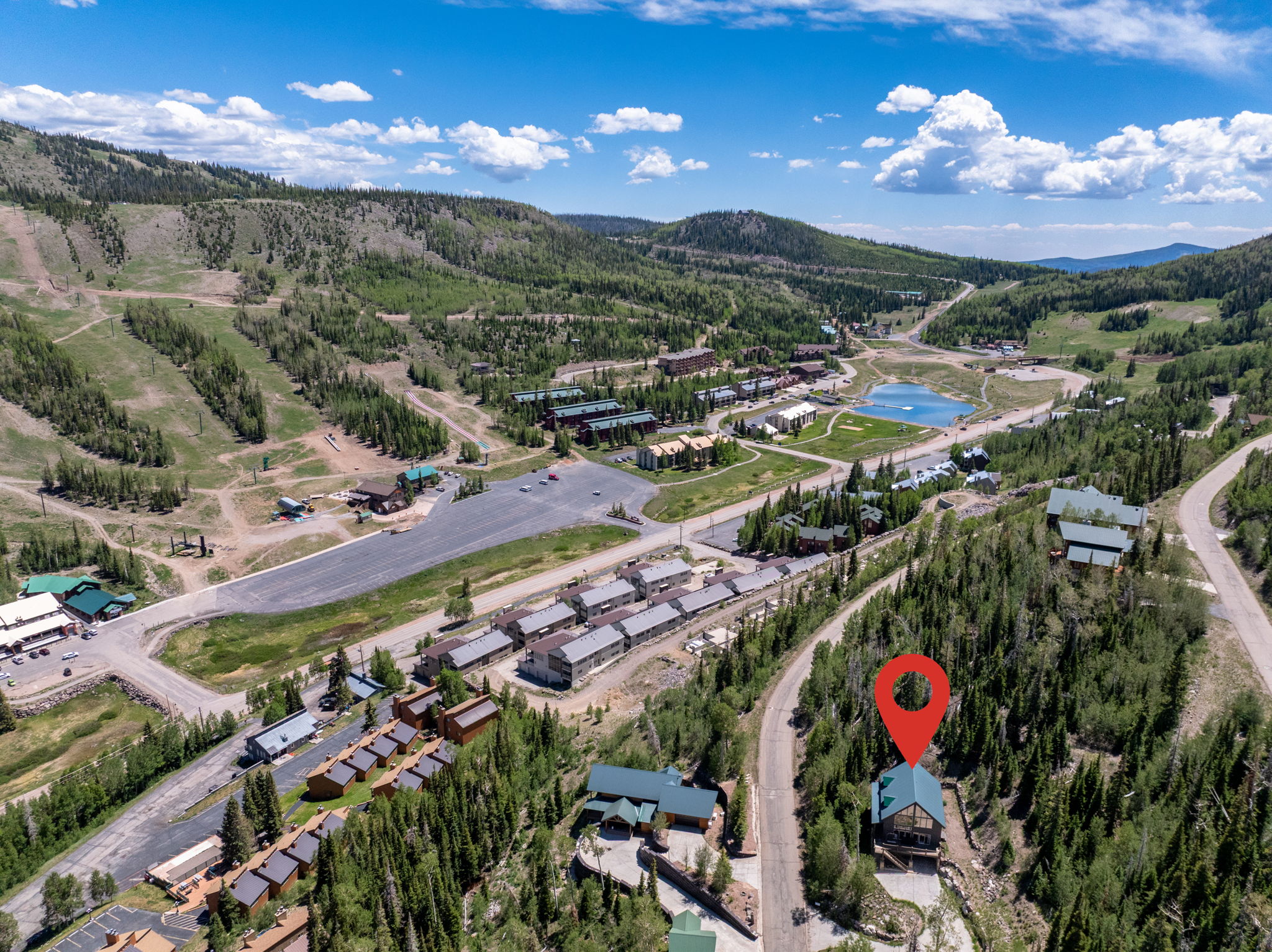 Mountain property set among dense evergreen trees