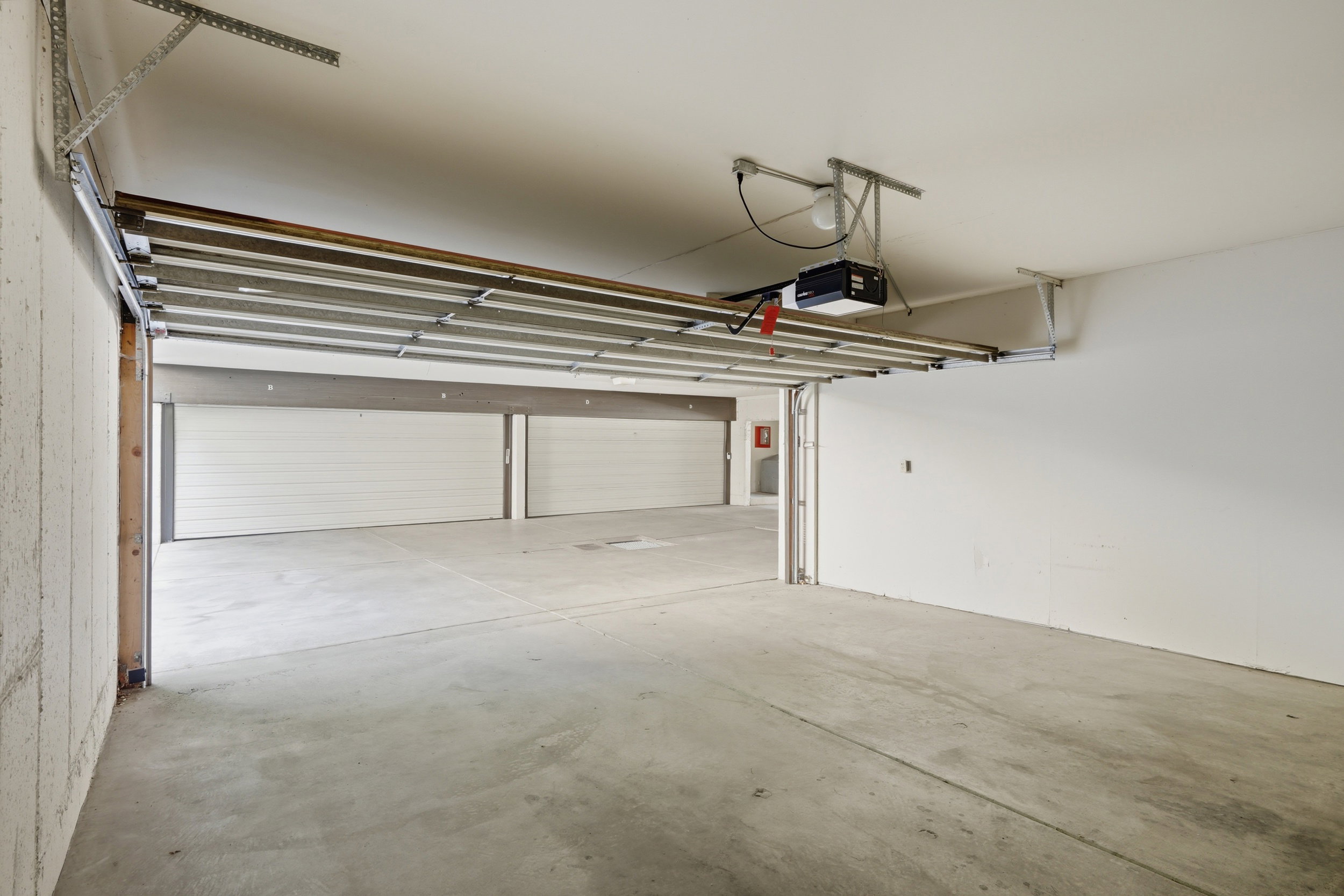 Large 2 car garage with storage