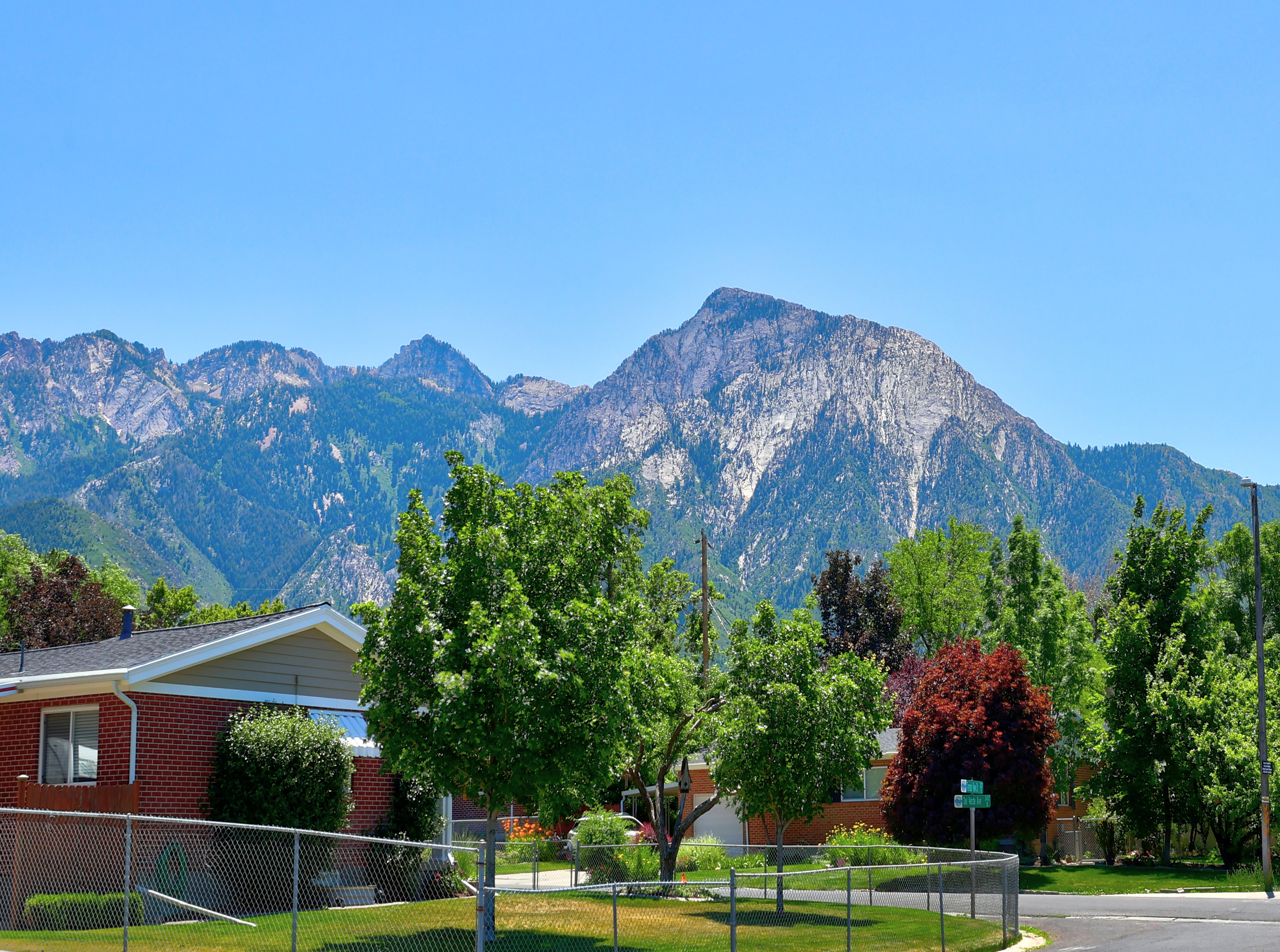 Mountain backdrop featuring a clear blue sky
