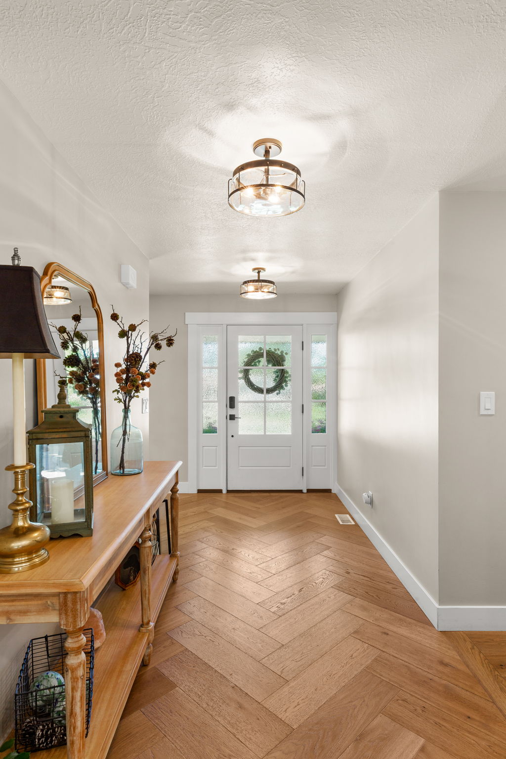 Inviting Entry with Glass Side Lights.