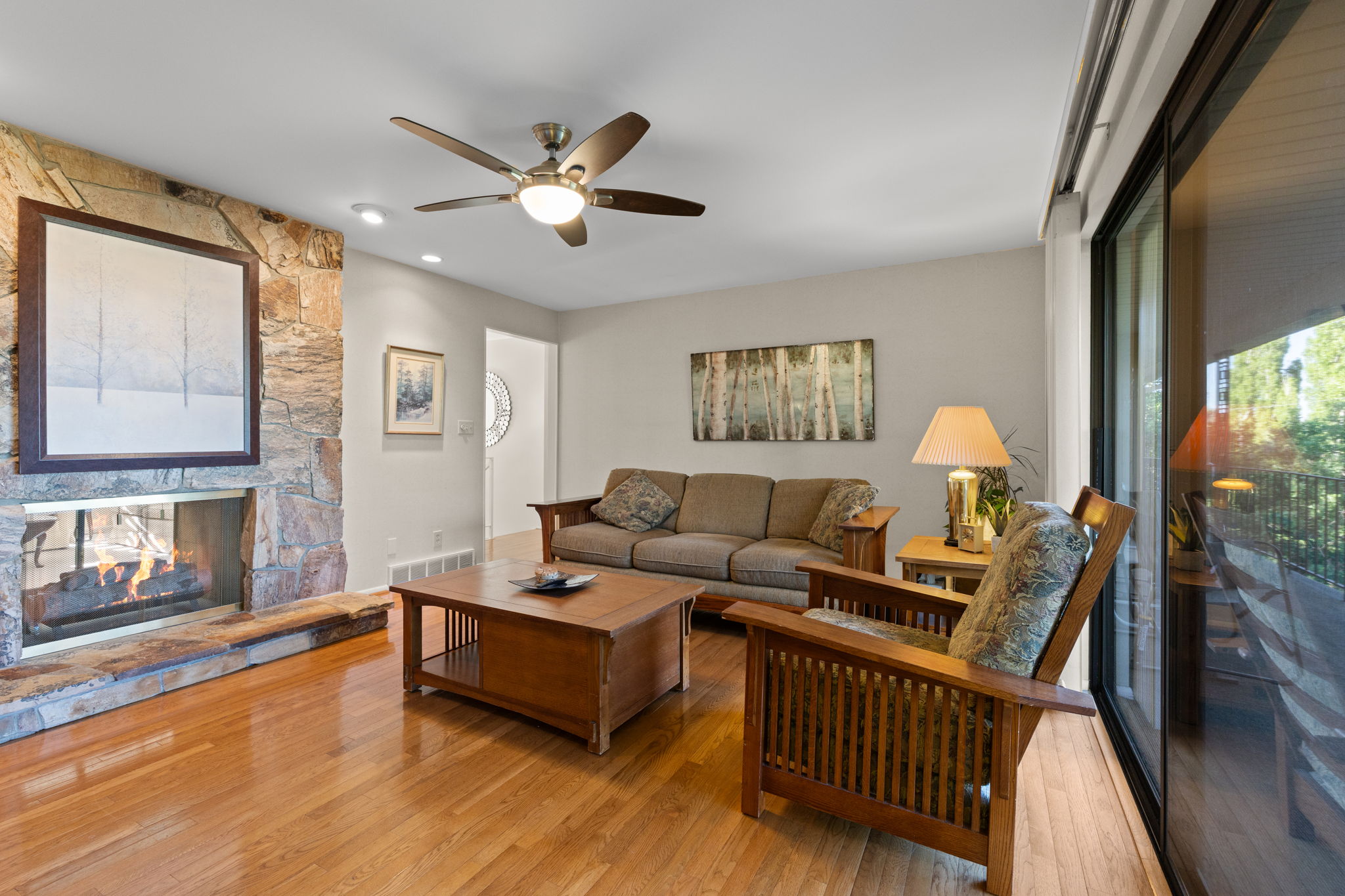 Family room with sunset/city light views