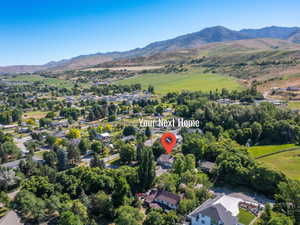 Aerial perspective showcasing a residential area with varied housing styles