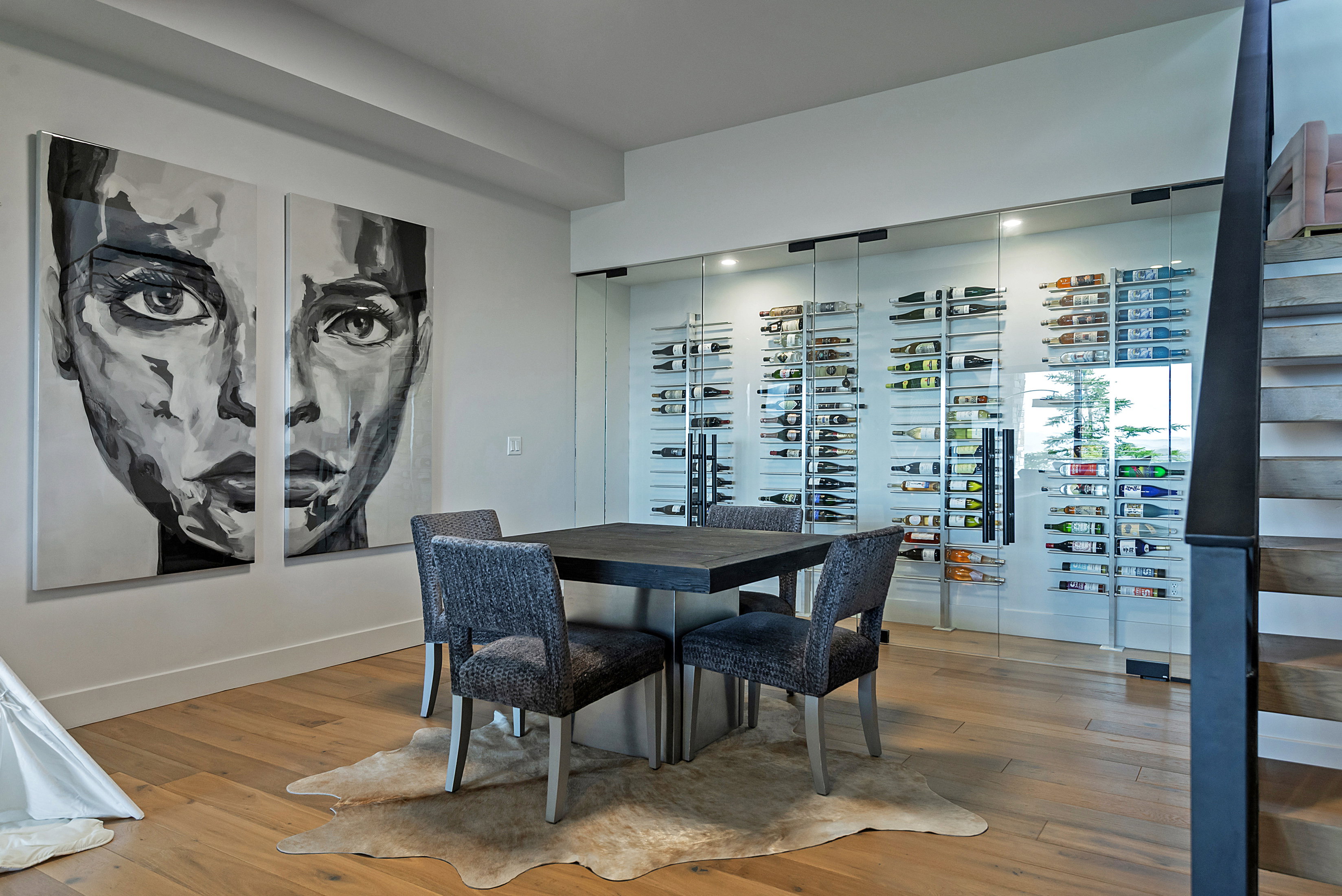 Integrated glass-encased wine storage system featuring multiple display racks