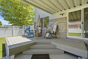 Covered outdoor patio with multi-level composite decking