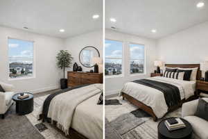 Bright room featuring recessed lighting, two vertical windows, and light-colored walls