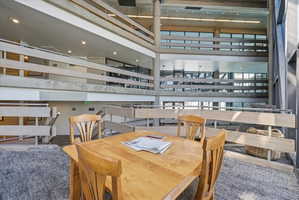 Multi-level interior space featuring an open-concept design with multiple overlooks