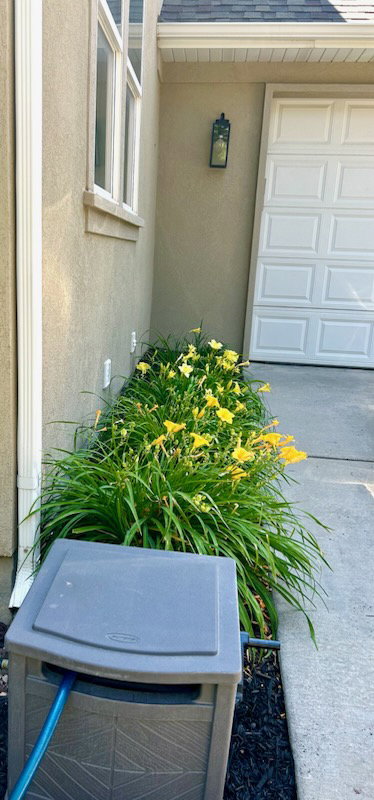 Stucco exterior featuring a white garage door