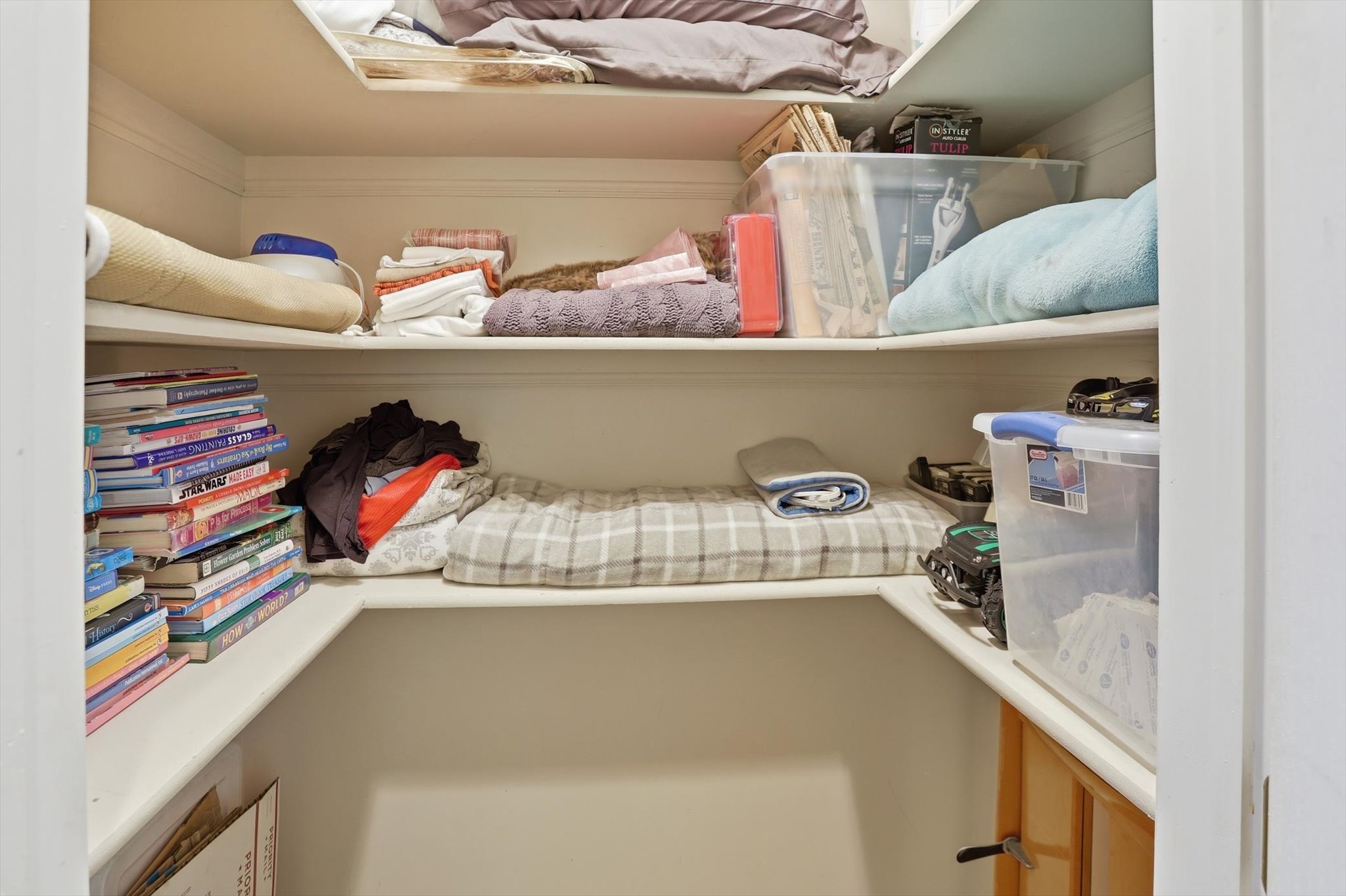 Built-in shelving unit providing ample storage space