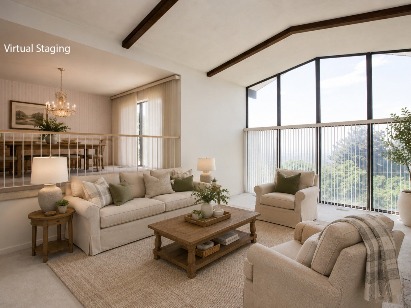 Vaulted ceilings with exposed wood beams