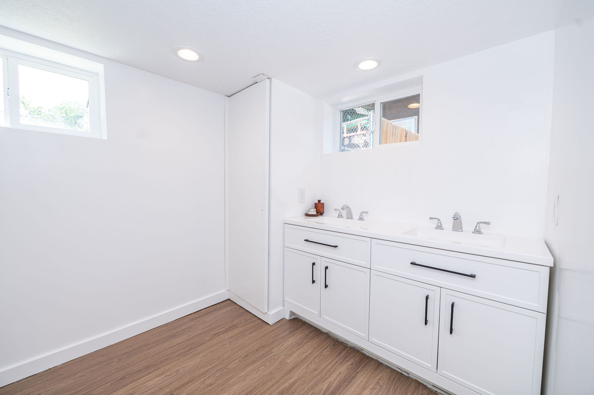 Downstairs bathroom double bowl vanity