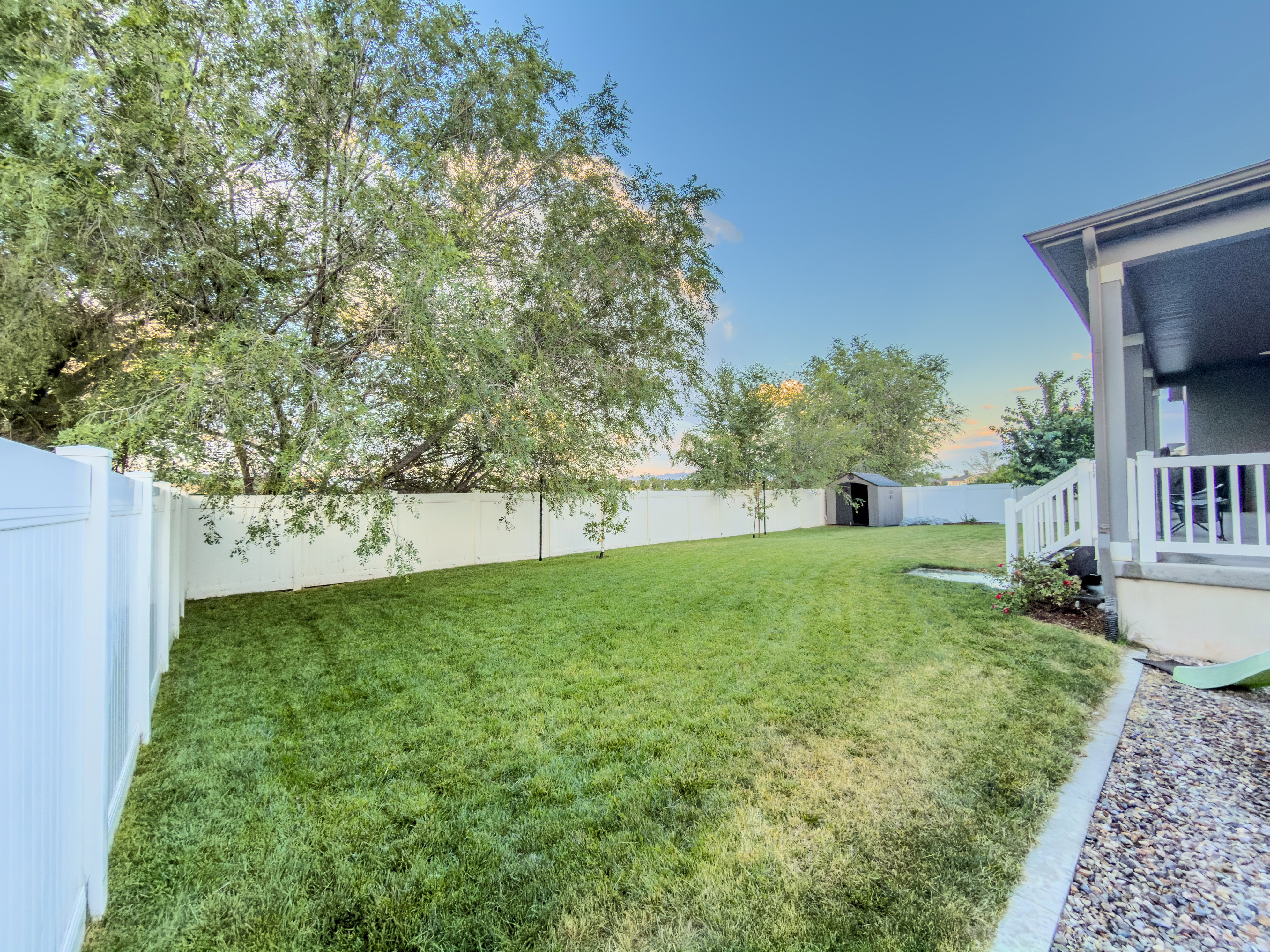 Expansive lawn space bordered by privacy fencing