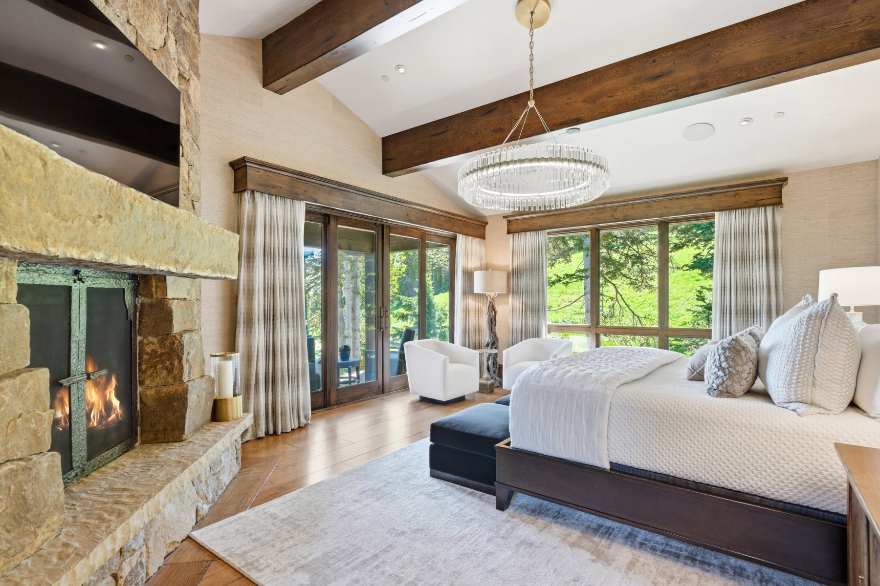 Vaulted ceiling with exposed wood beams