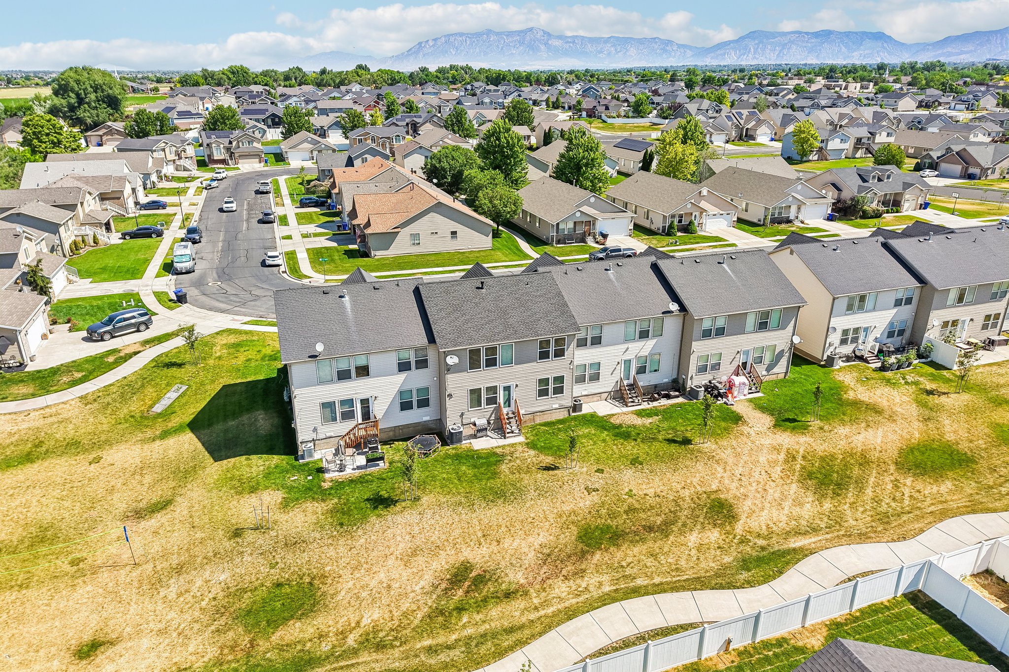 Townhome community with mountain backdrop