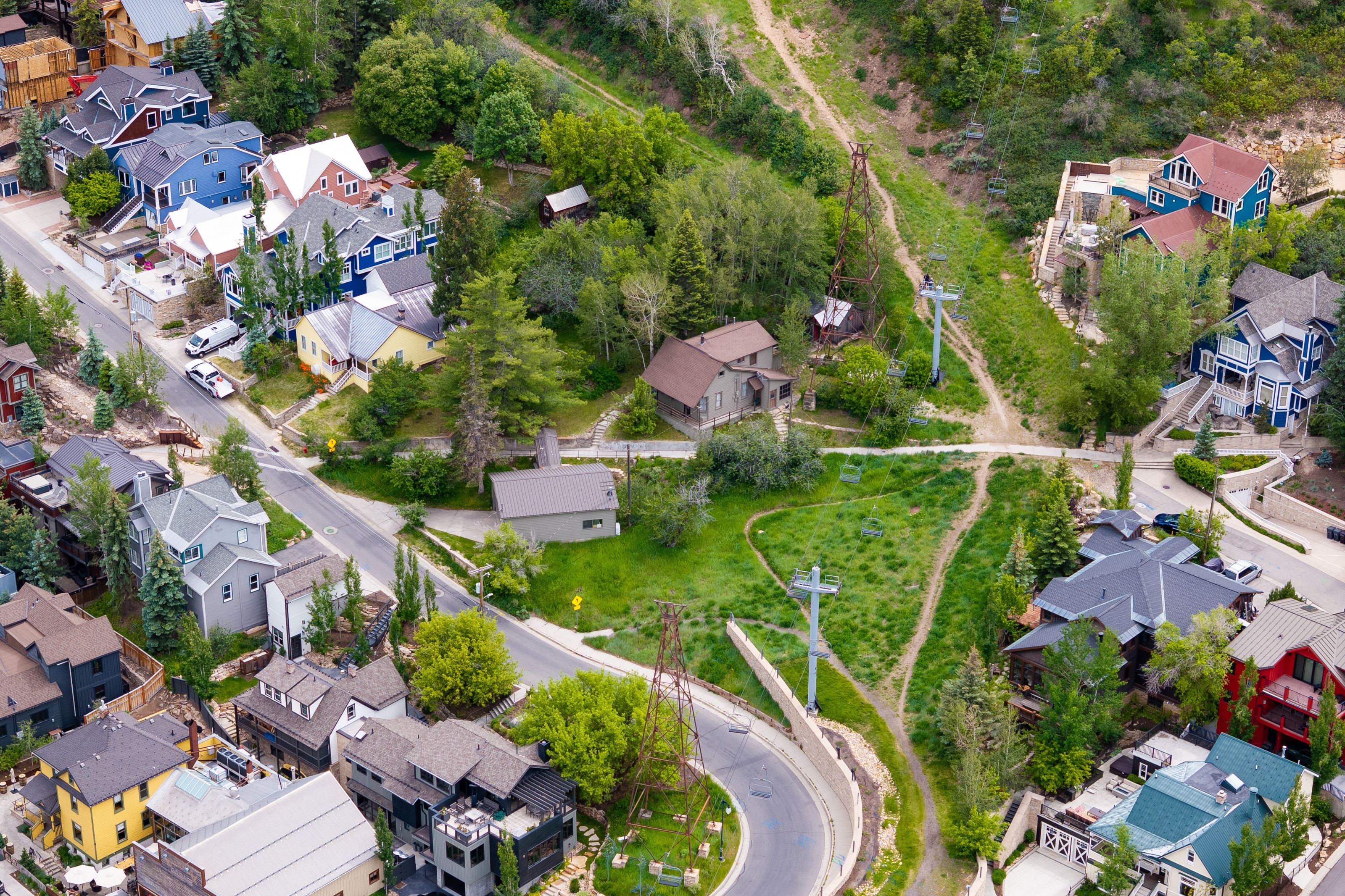 Aerial perspective showcasing a vibrant residential community