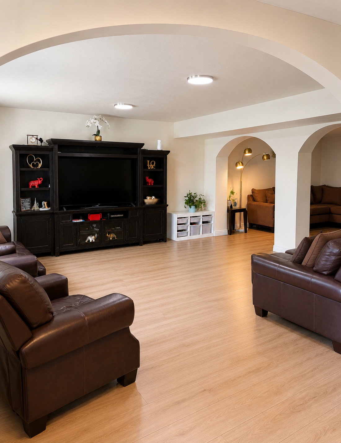 Spacious interior featuring light wood-finish flooring
