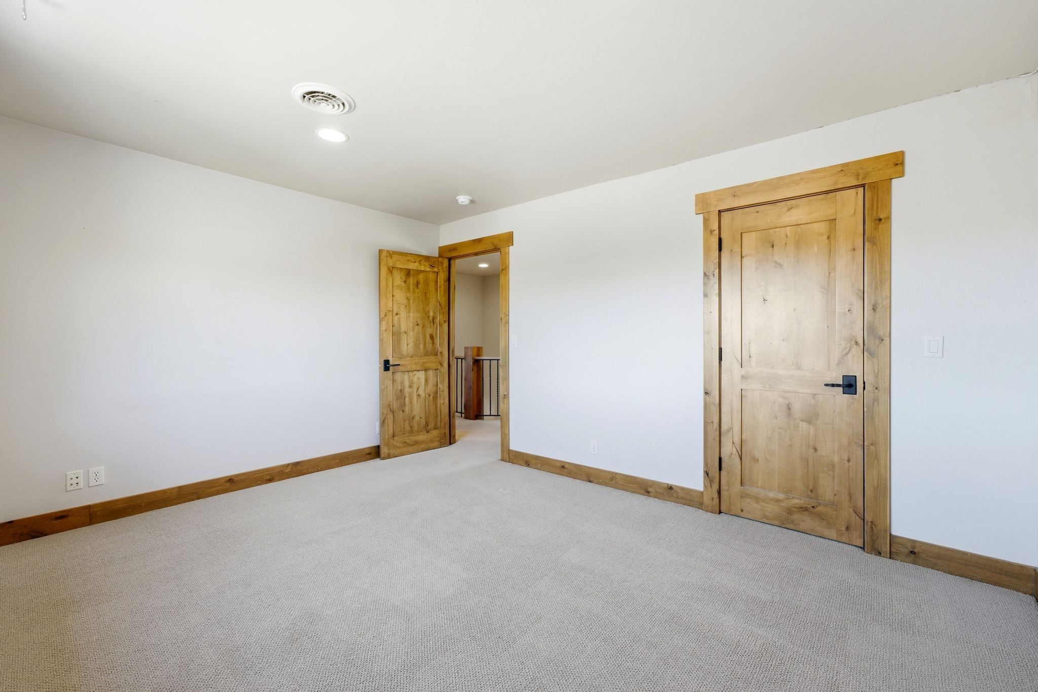 Interior space featuring light-colored carpeting and white walls