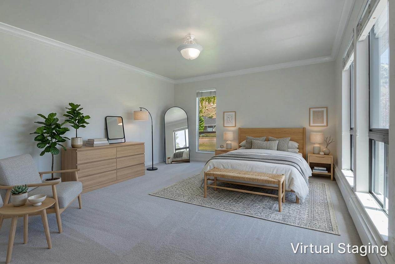 Spacious room featuring light gray carpeting, crisp white walls, extensive crown molding, and recessed lighting