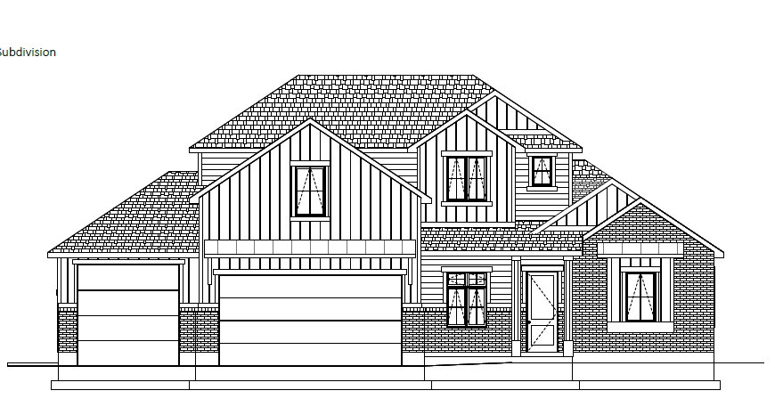 Architectural Drawing. Illustrating the exterior elevation of the property within a subdivision