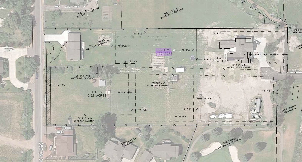 Survey Plat. Illustrating property divisions, easements, and acreage