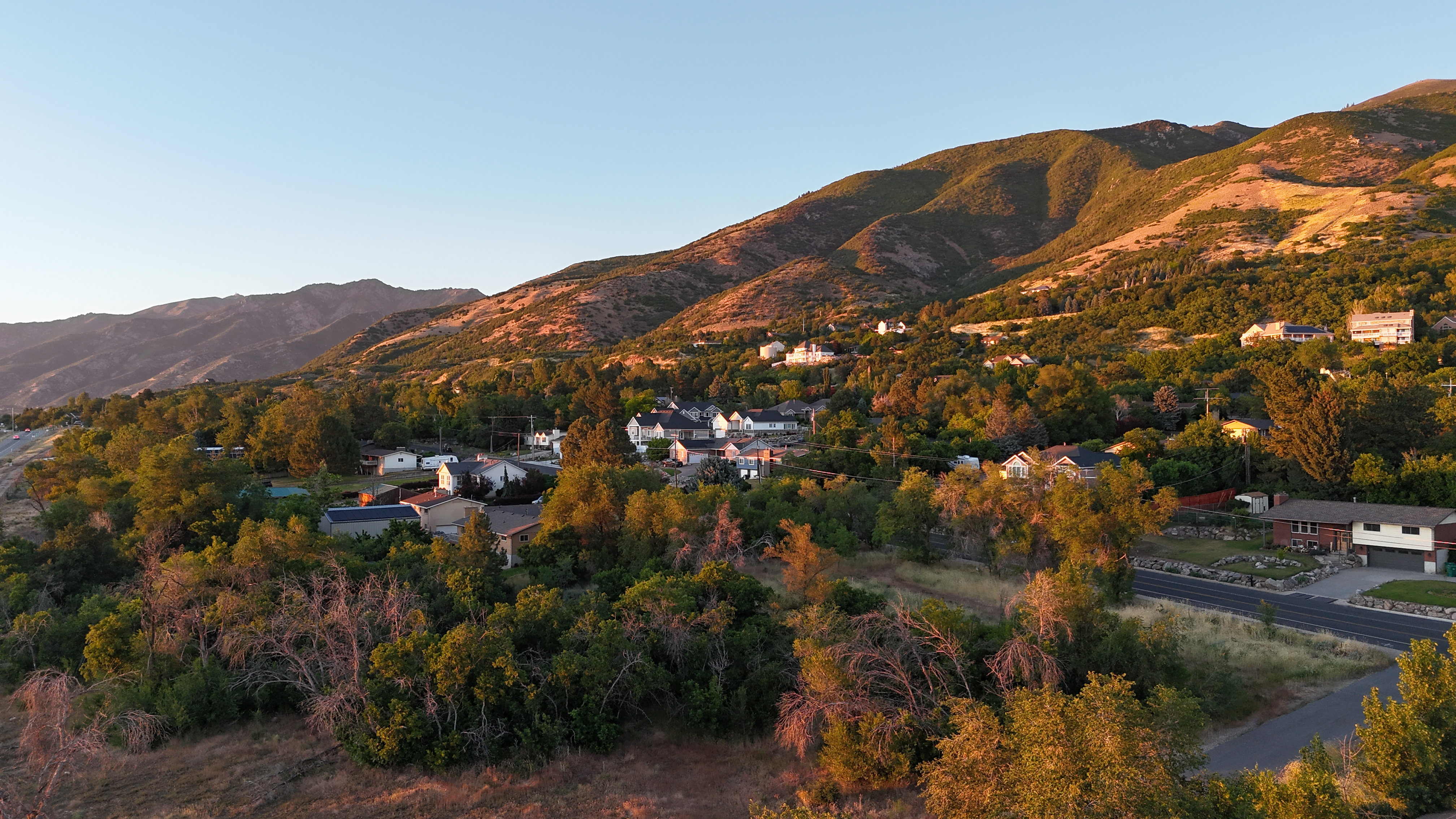 Mountainous landscape featuring residential properties among mature trees and natural vegetation
