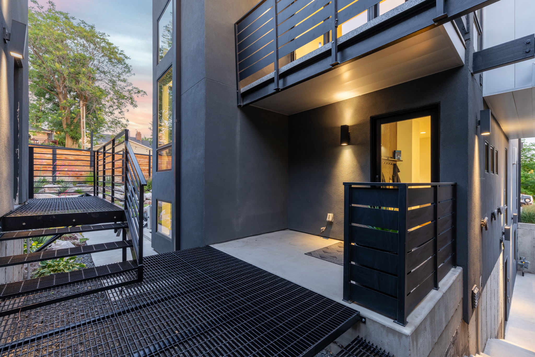 Exterior architecture featuring a modern dark gray facade