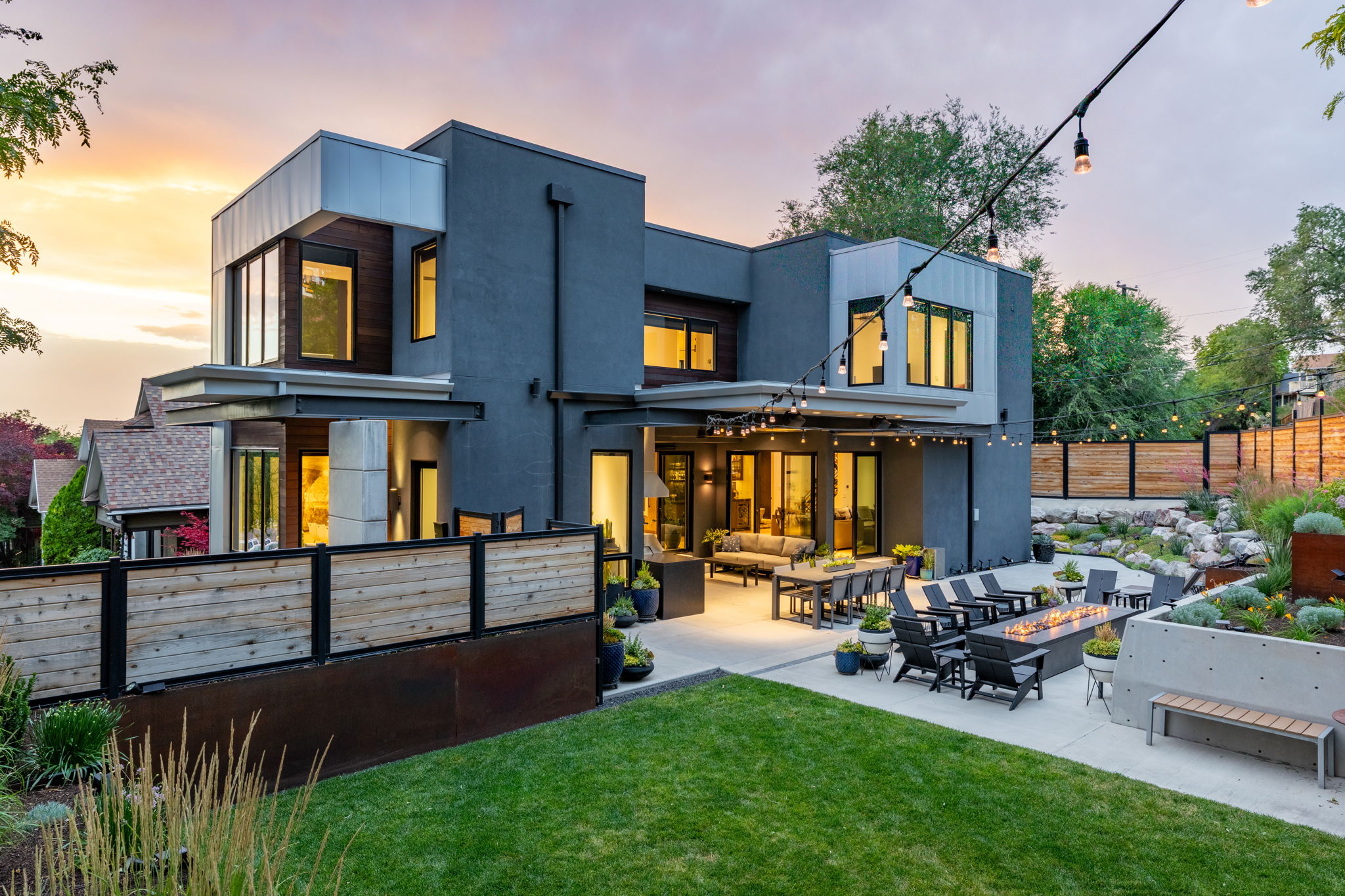Contemporary architecture with multi-level outdoor living spaces