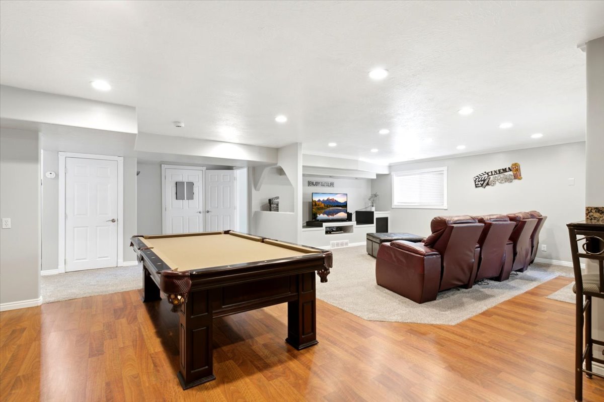 Rec room in basement provides flexibility for entertaining or multi-generational living