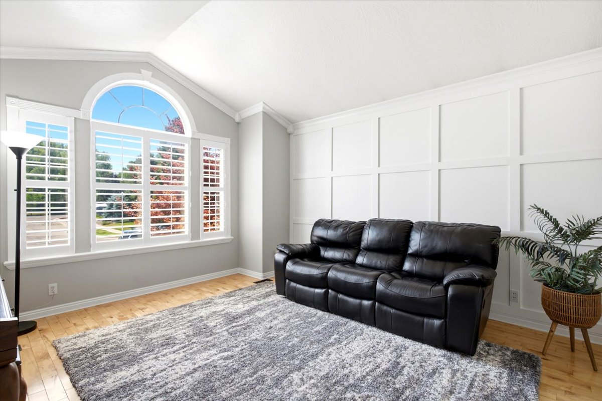 Living room with board and batten accent walls