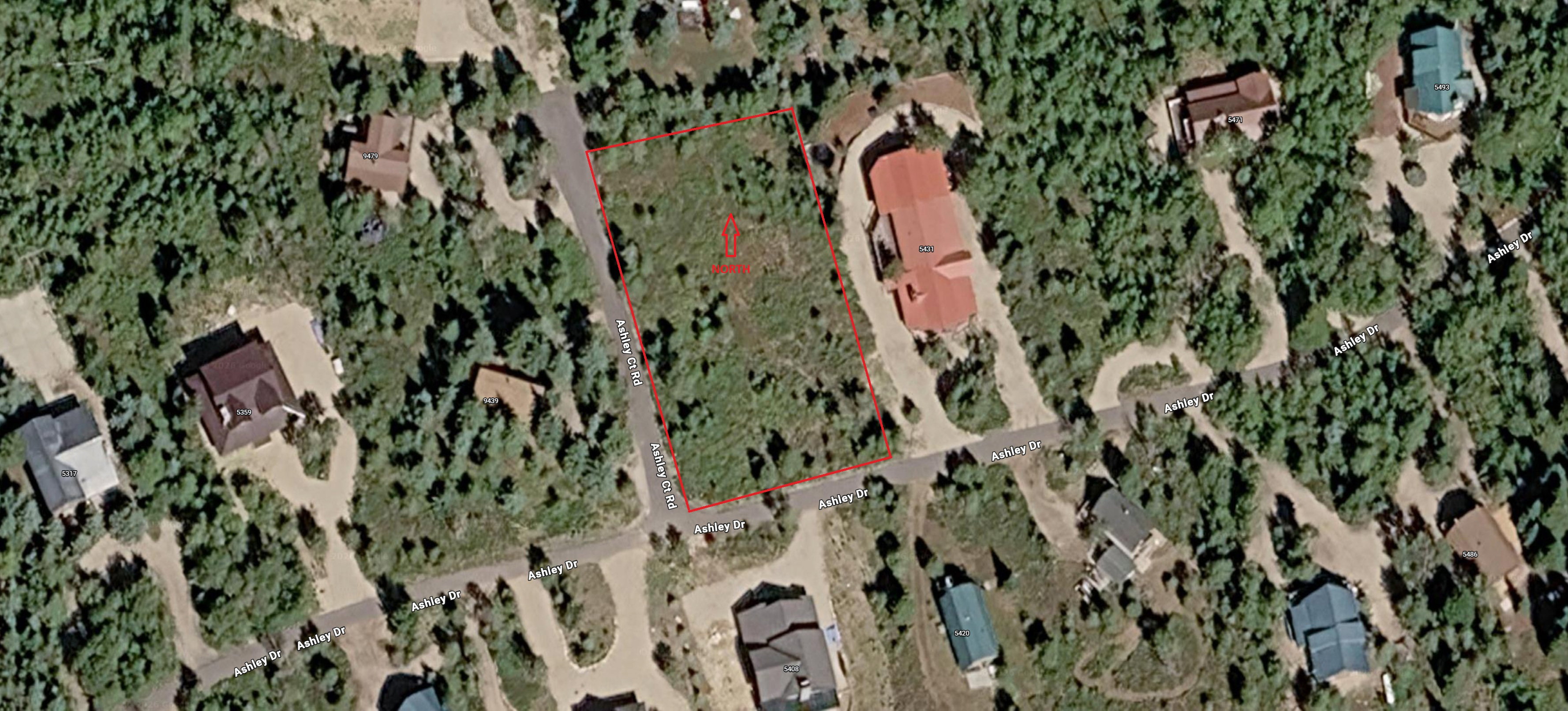 Aerial Map. Displaying the property boundaries and surrounding structures