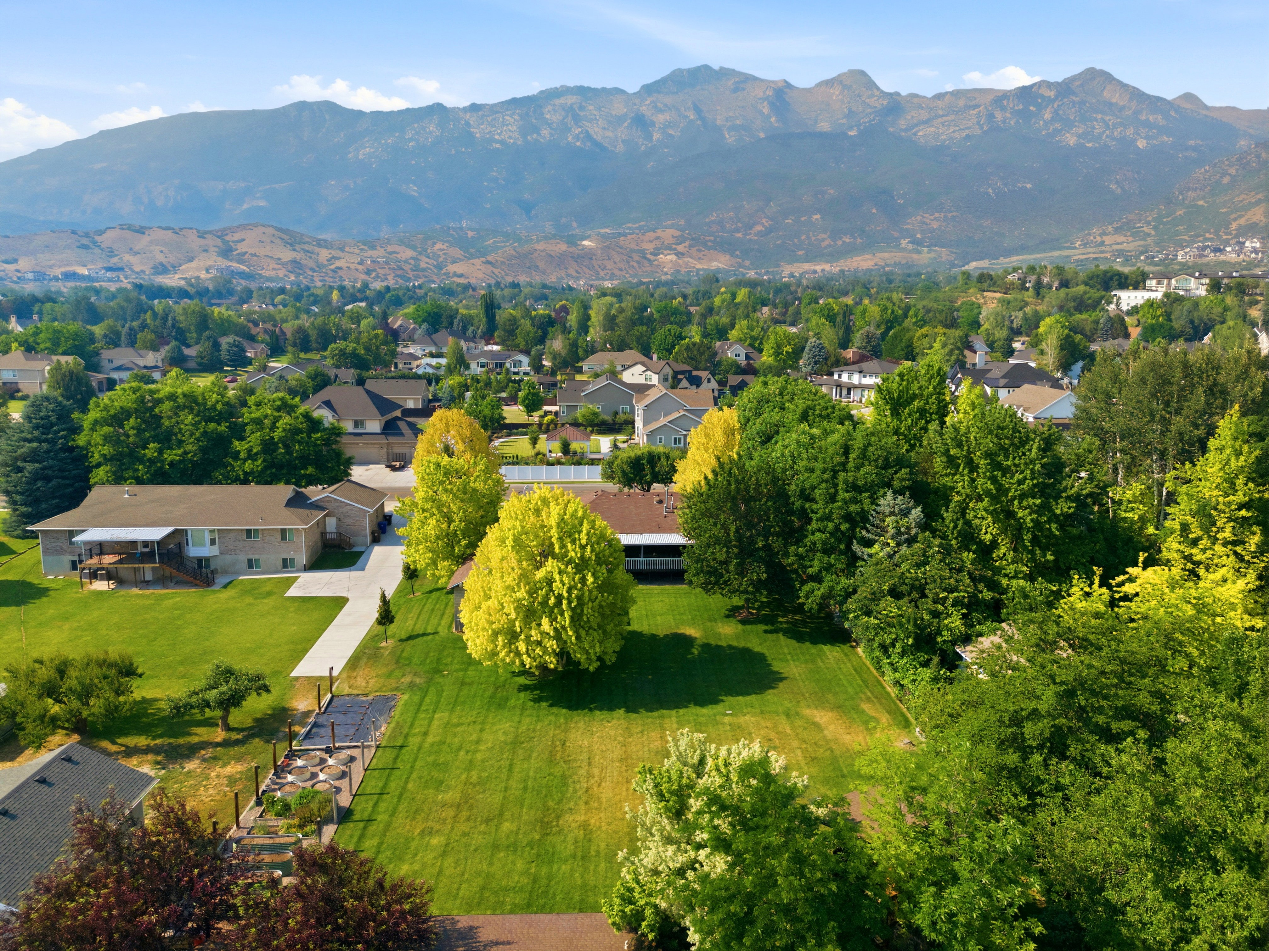 Expansive landscaped property with substantial green space