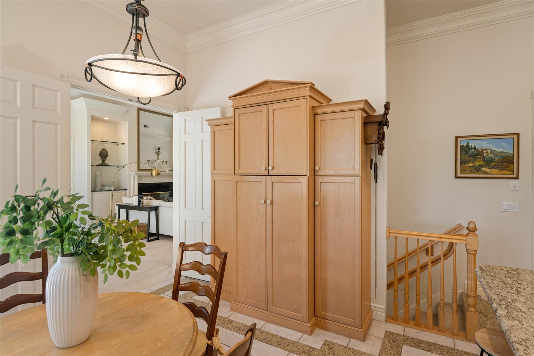 Built-in wood cabinetry storage in kitchen