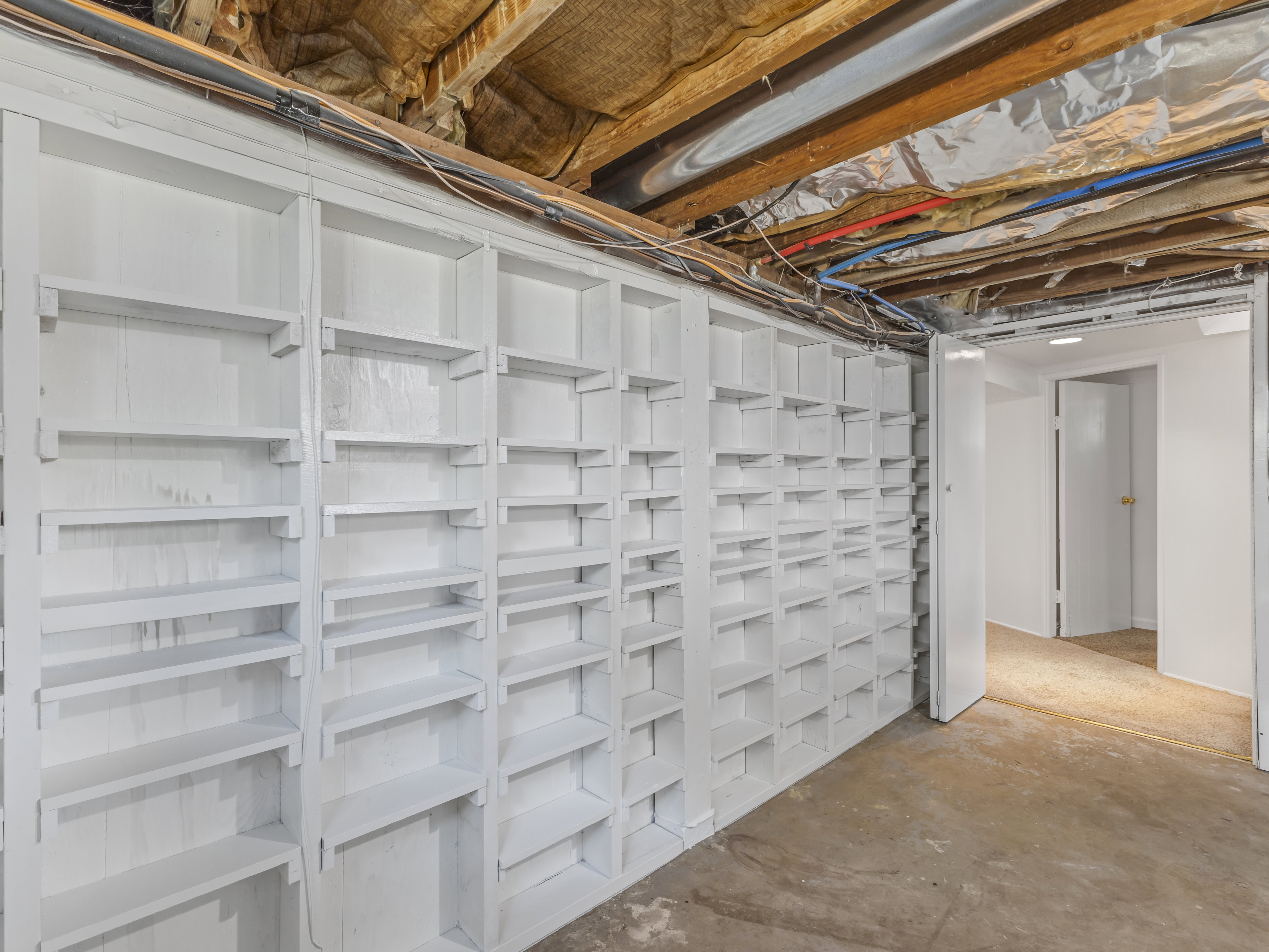 Extensive built-in shelving provides abundant storage capacity