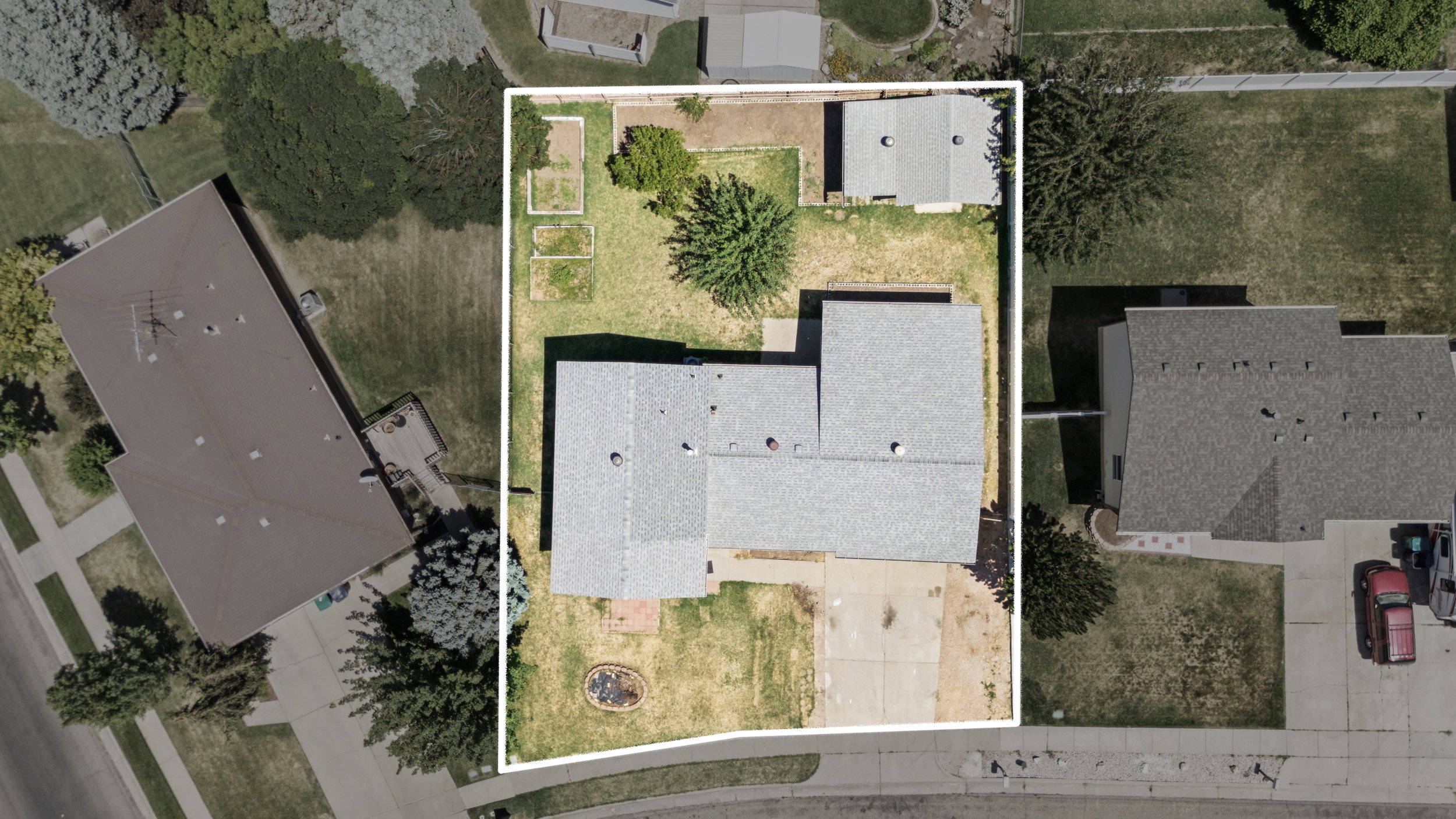 Aerial perspective showcasing the property's layout