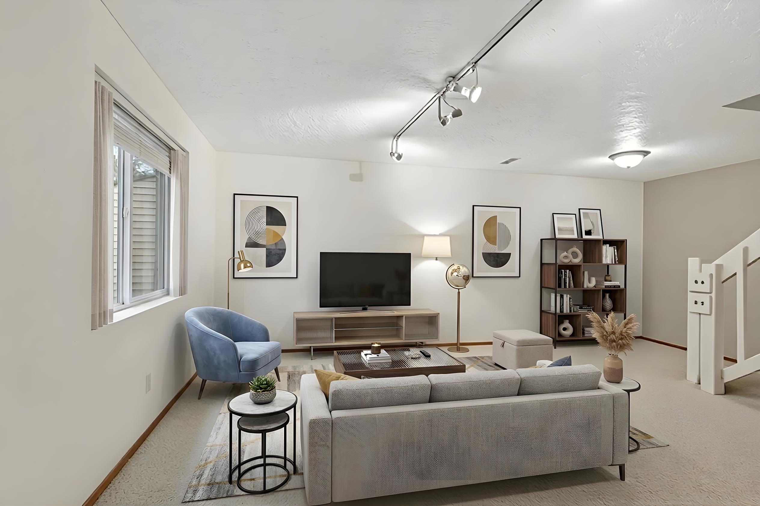 AI produced picture showing Basement Bedroom potential as a Family Rooom