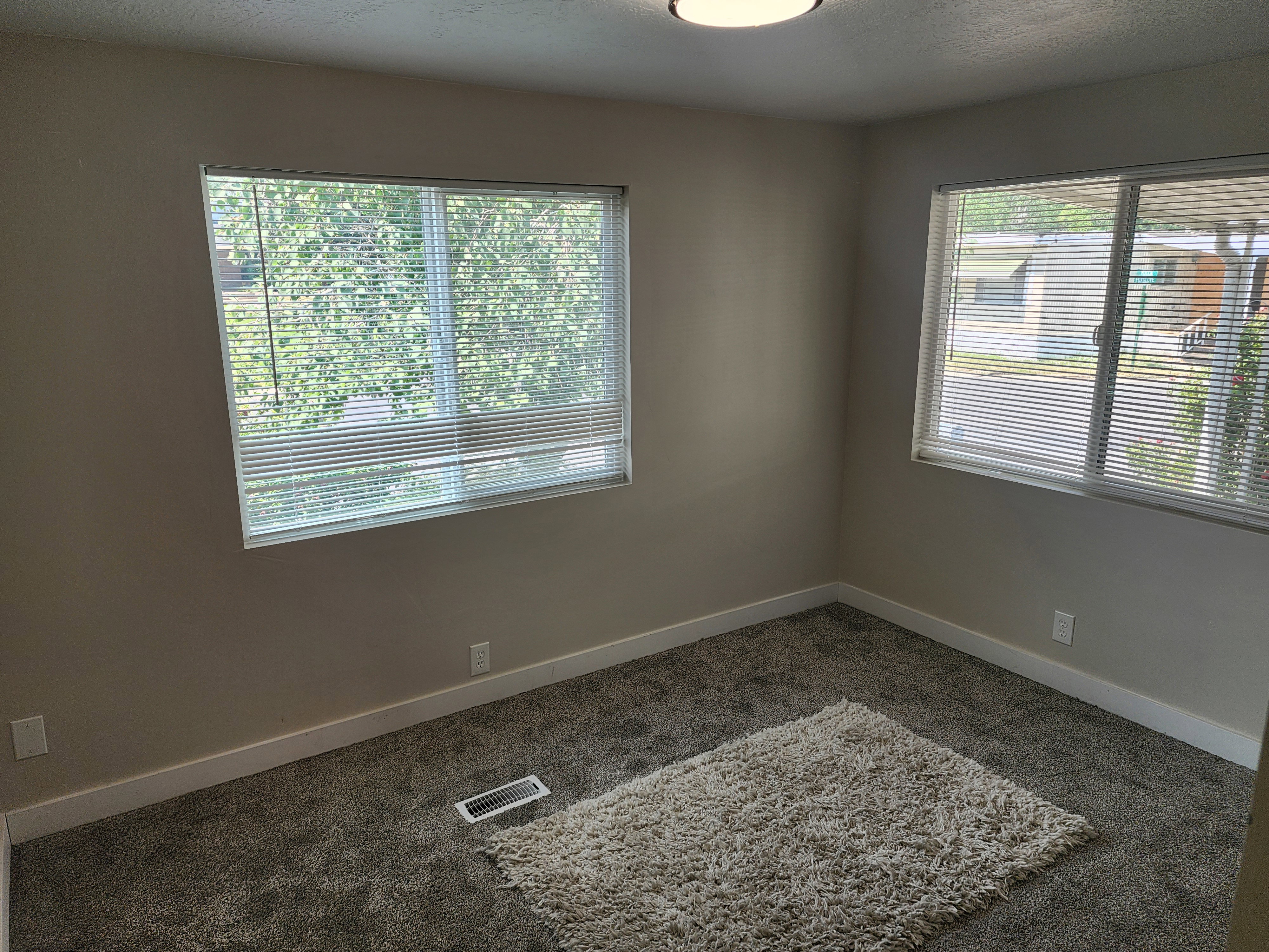 Room featuring grey carpeting, light-toned walls, and white baseboards