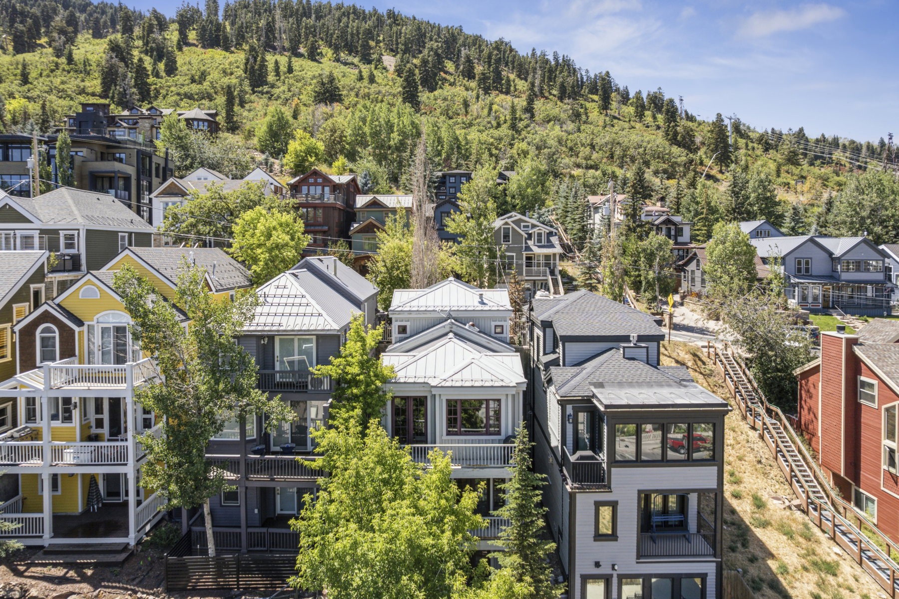 Terraced residential community with varied architectural styles