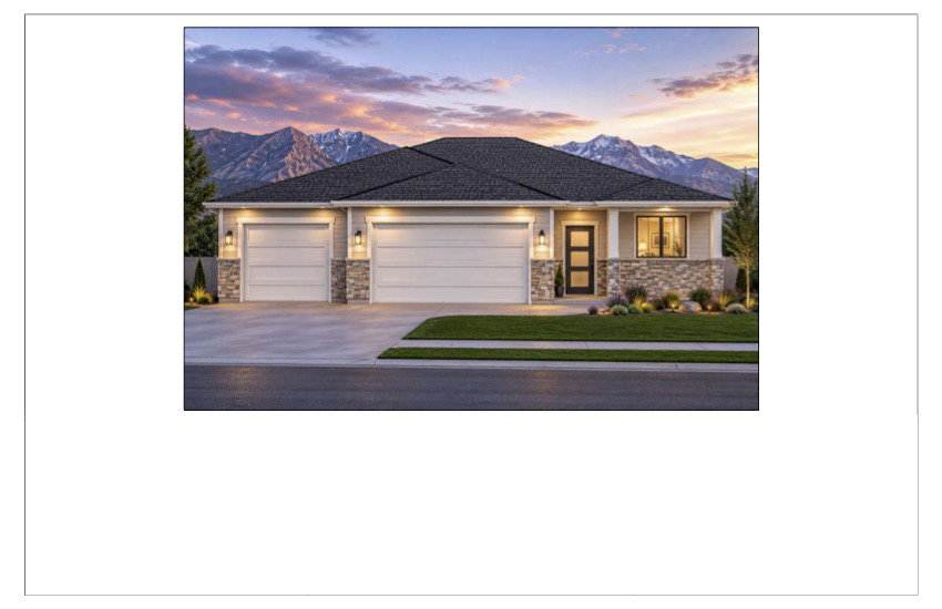 Contemporary ranch-style residence featuring a dark shingled roof, light siding, and stone accents