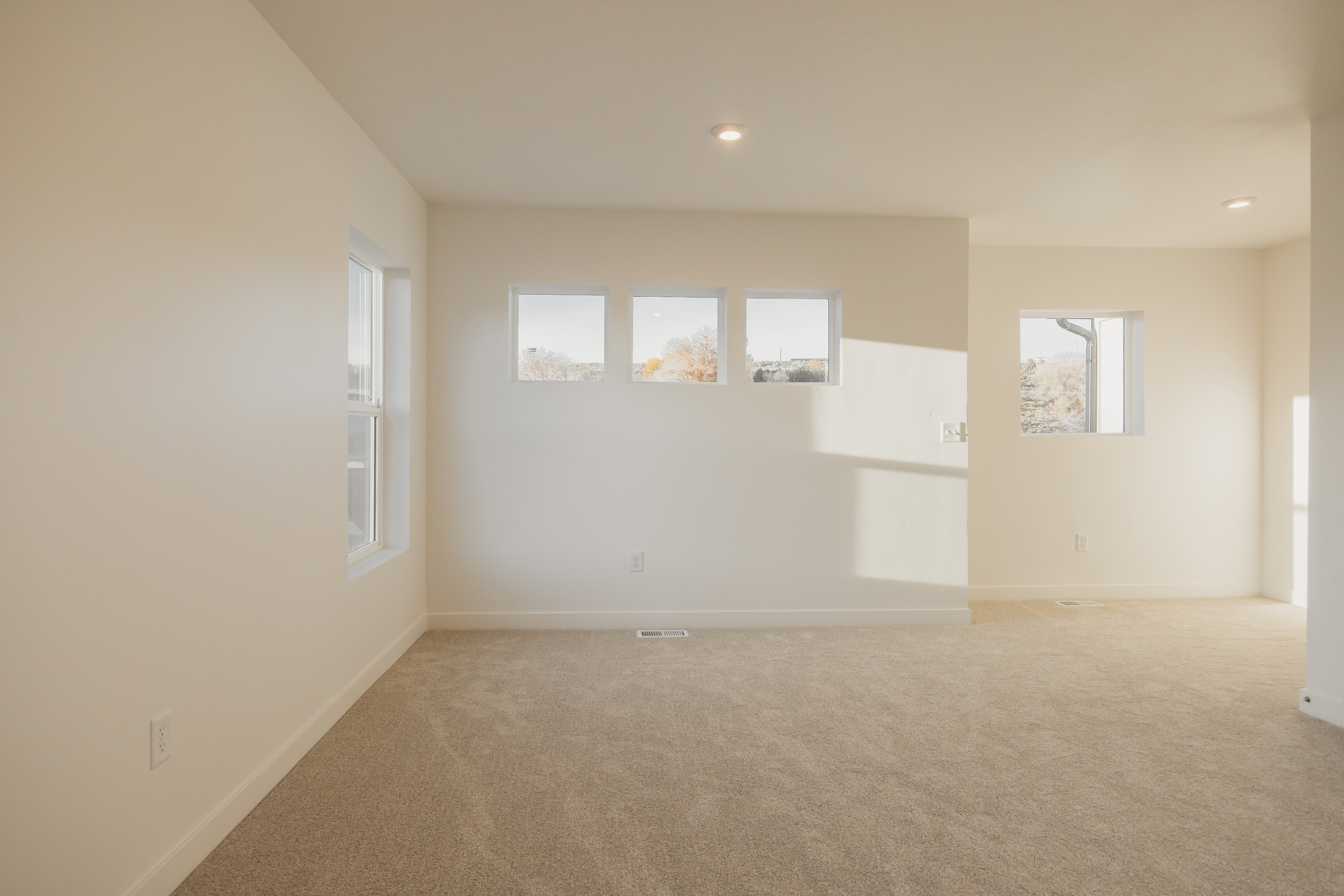 Neutral tone carpeting throughout
