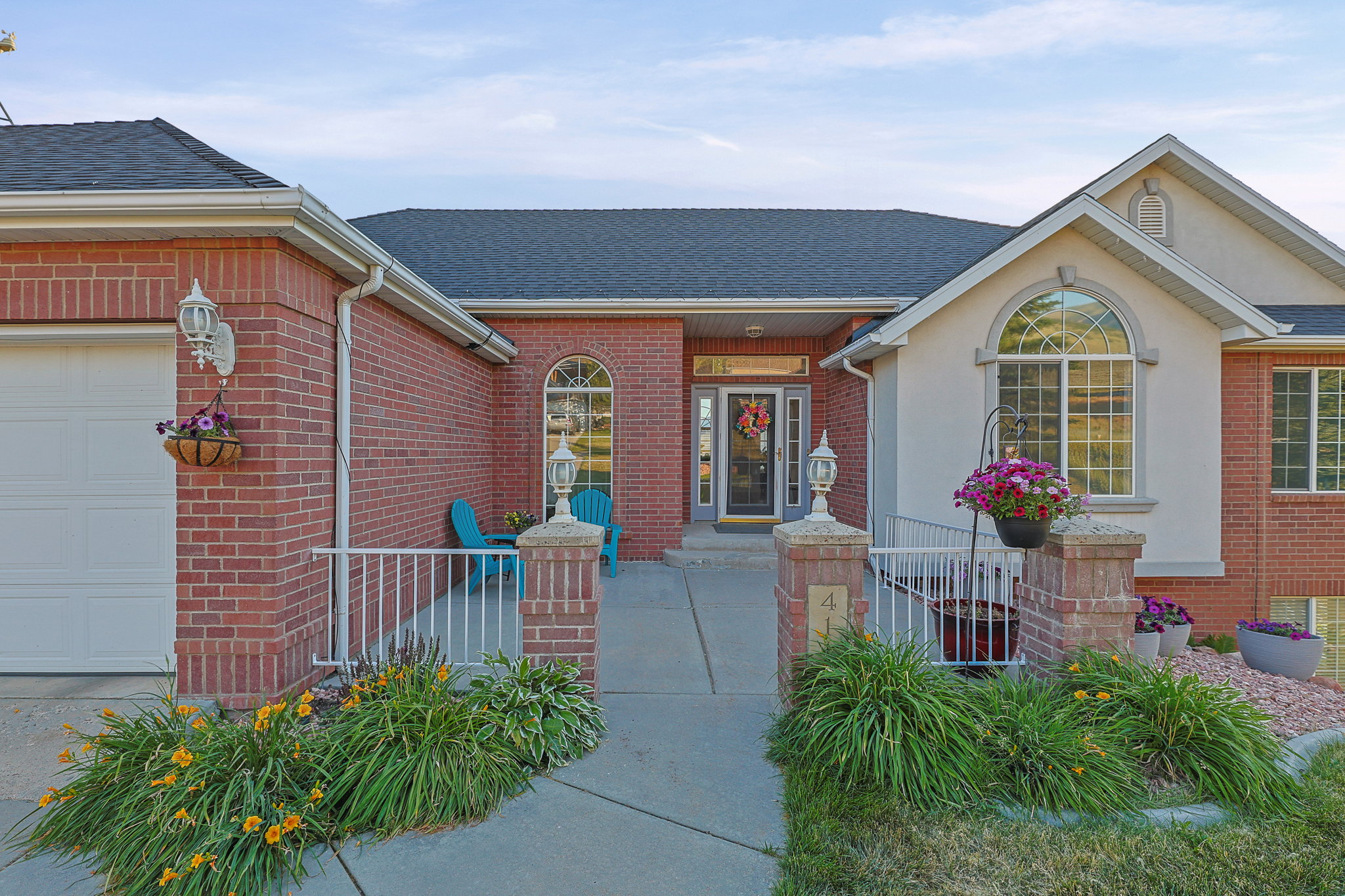 Brick exterior with contrasting stucco accents