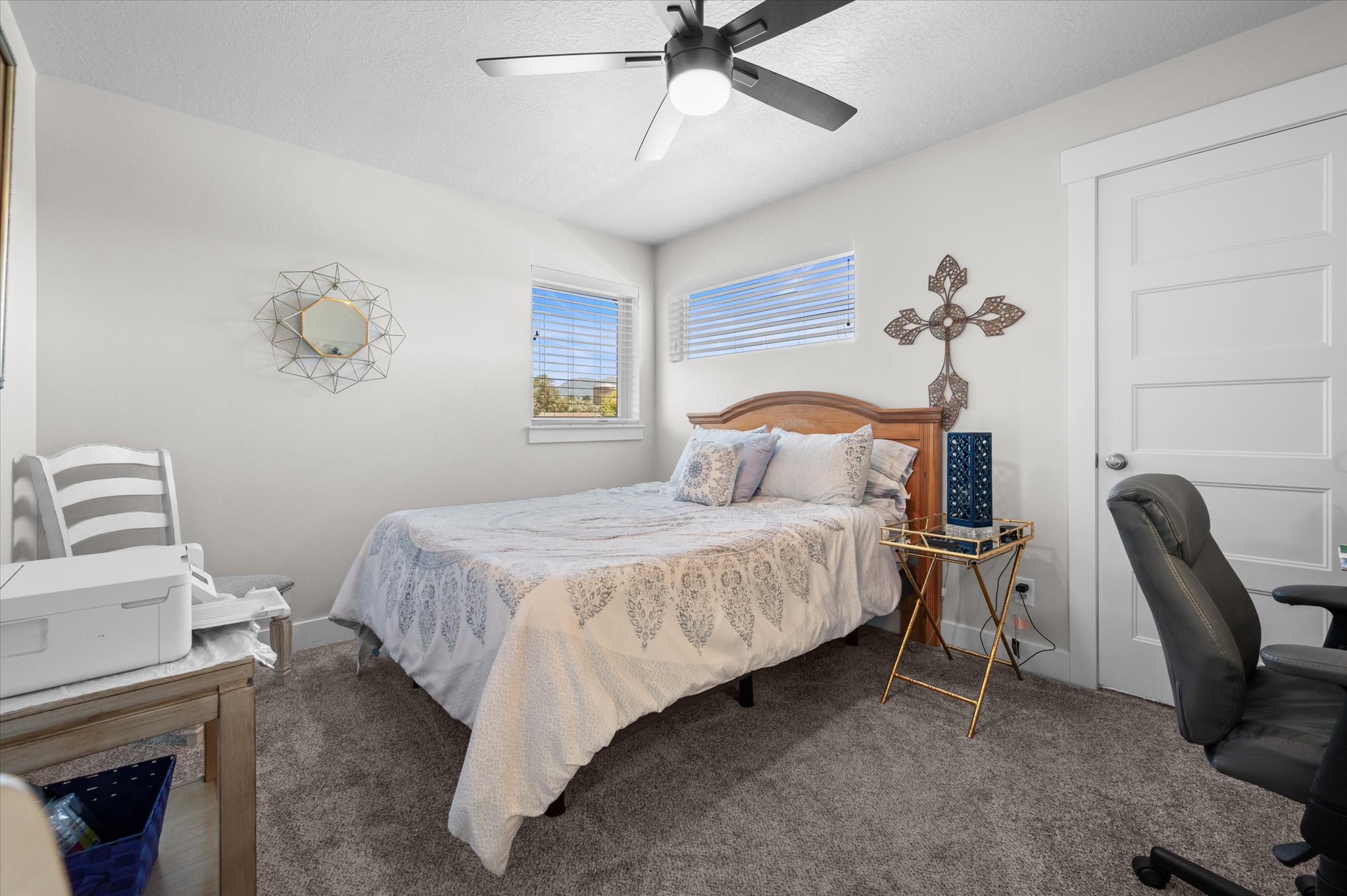 Neutral paint palette with textured carpeting